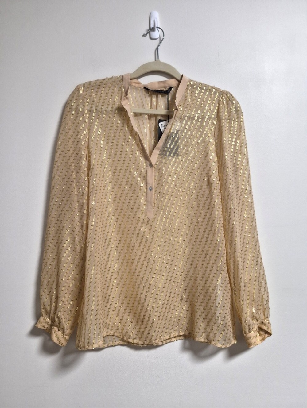 Zara Sheer Gold-Accent Blouse
